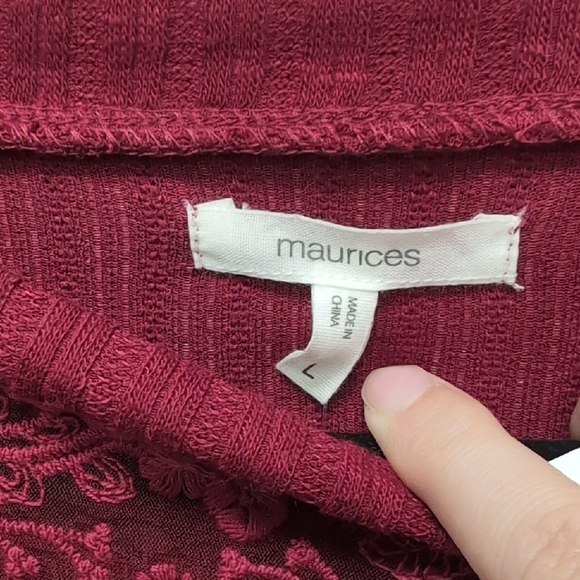Maurices Red Ribbed Lace Ruffled Long Sleeve Shirt. Size Large. NWT - Picture 3 of 5